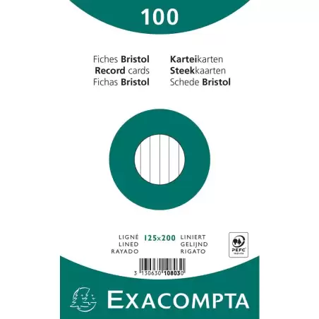 (10803X) EXACOMPTA PAQUETE 100 FICHAS CARTULINA BRISTOL RETRACTIL LINEA HORIZONTAL SIN TALADRO 125X200MM BLANCO