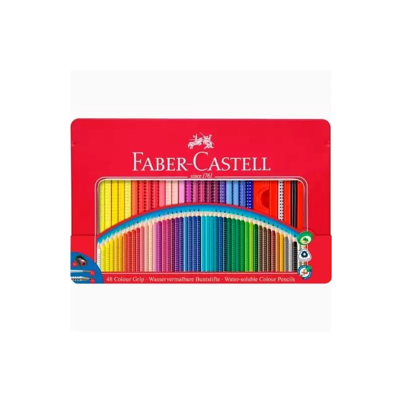 (112448) FABER CASTELL LÁPICES COLOUR GRIP + ACCESORIOS C/SURTIDOS ESTUCHE DE METAL 48 UD