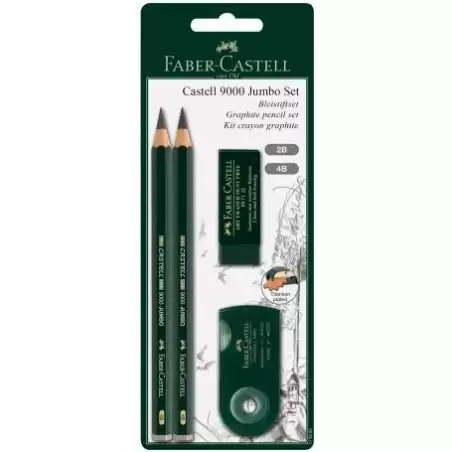 (119398) FABER CASTELL SET DE DIBUJO JUMBO 9000 NEGRO -BLISTER 4 PIEZAS-