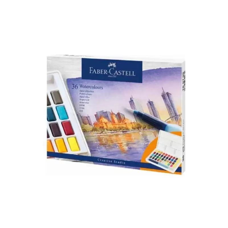 (169736) FABER CASTELL ACUARELAS EN PASTILLAS CREATIVE STUDIO COLORES SURTIDOS ESTUCHE 36 UD