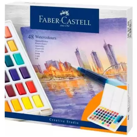 (169748) FABER CASTELL ACUARELAS EN PASTILLAS CREATIVE STUDIO COLORES SURTIDOS ESTUCHE 48 UD