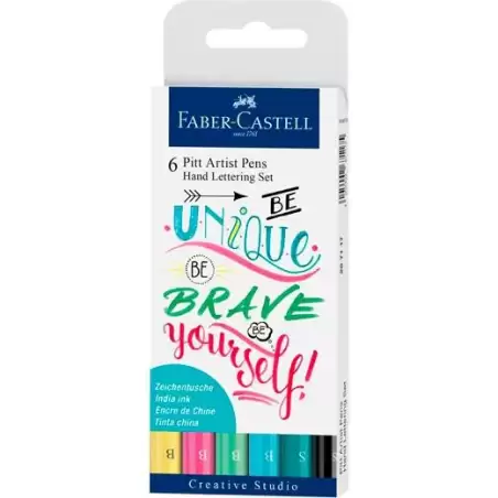 (267116) FABER CASTELL ROTULADORES PITT ARTIST PEN HAND LETTERING SUPERFINA/PINCEL C/SURTIDOS PASTEL ESTUCHE 6 UD