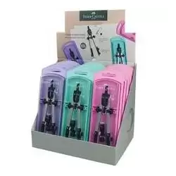 (32722-8-D-P) FABER CASTELL COMPÁS ARTICULADO DE AJUSTE RÁPIDO Y ADAPTADOR UNIVERSAL 17MCM C/RECAMBIO PASTEL COLORES SURTIDOS