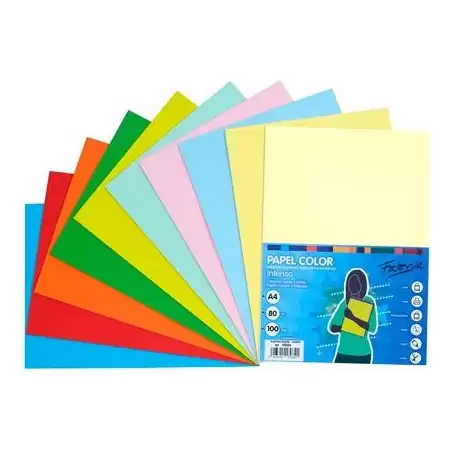 (17034) FABRISA PAPEL DIN A4 80GR INKJET/LÁSER PAQUETE 100H RETRACTILADO COLORES SURTIDOS PASTEL + FUERTES