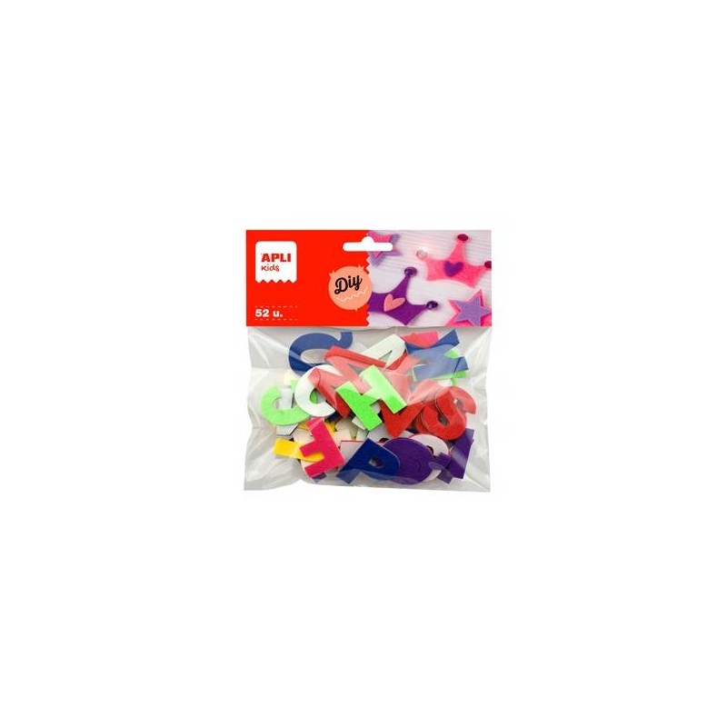 (18243) APLI FORMAS FIELTRO LETRAS ADHESIVOS 30MM COLORES SURTIDOS -52U-