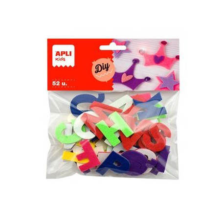 (18243) APLI FORMAS FIELTRO LETRAS ADHESIVOS 30MM COLORES SURTIDOS -52U-