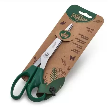 (T21) FAIBO TIJERAS OFICINA 21CM ASIMÉTRICAS MANGO DE PLÁSTICO VERDE OSCURO