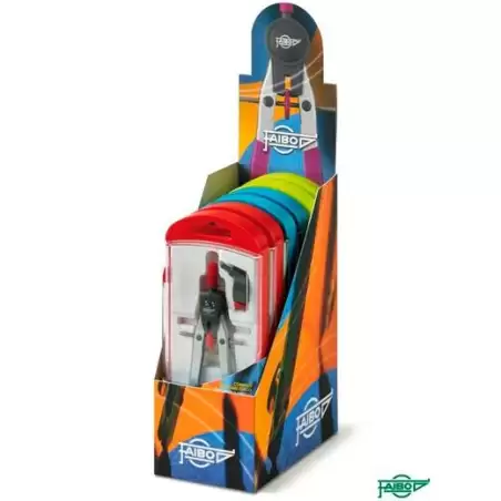 (613EXP) FAIBO COMPÁS DISEÑO 165MM EN ESTUCHE DE PLÁSTICO SURTIDOS CAJA EXPOSITORA 6U