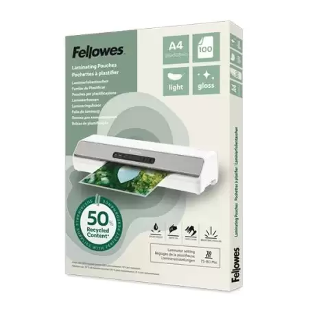 (100142987) FELLOWES FUNDAS DE PLASTIFICAR 80 MICRAS A4 BRILLO PACK 100 UD