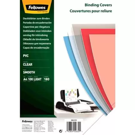 (5375901) FELLOWES TAPAS ENCUADERNACIÓN A4 PVC 180 MICRAS TRANSPARENTE PACK 100 UD