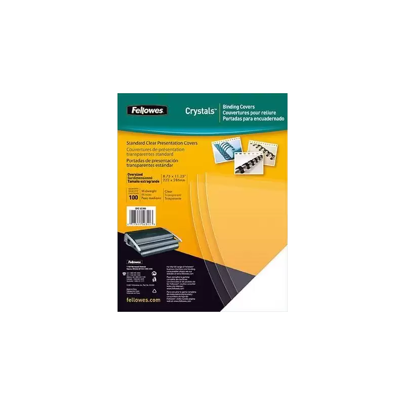 (53764) FELLOWES PACK DE 100 PORTADAS PVC TRANSPARENTE CRISTAL A3 200 MICRAS