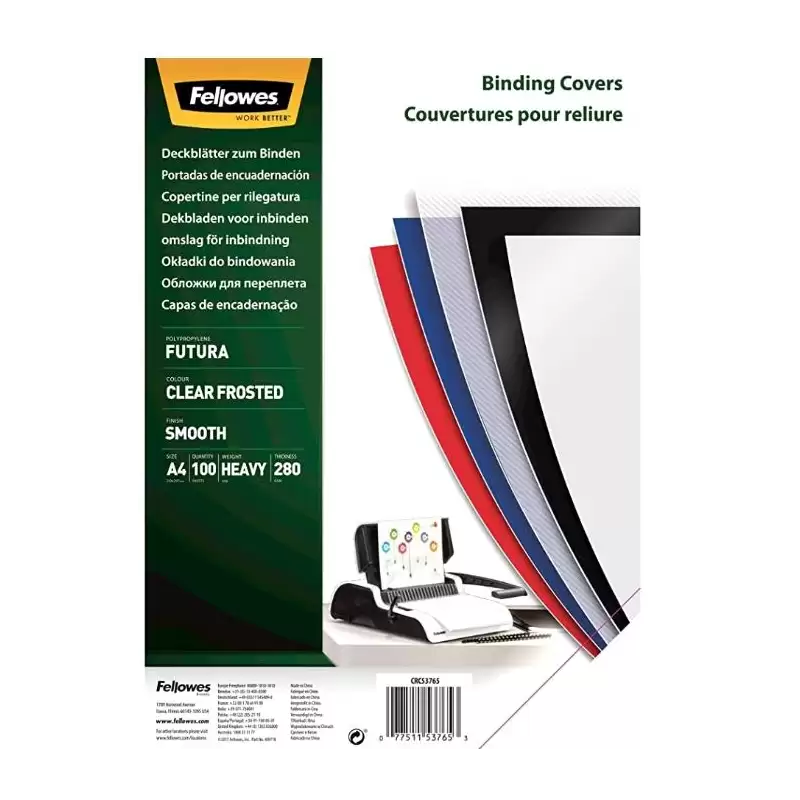 (5376503) FELLOWES TAPAS ENCUADERNACIÓN A4 PP 280 MICRAS TRANSLÚCIDO PACK 100 UD