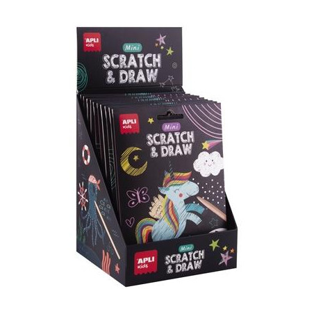 (19259) APLI MINI LÁMINAS RASCA Y DIBUJA SET SCRATCH&DRAW CAJA EXPOSITORA DE 12 SURTIDOS +4 AÑOS
