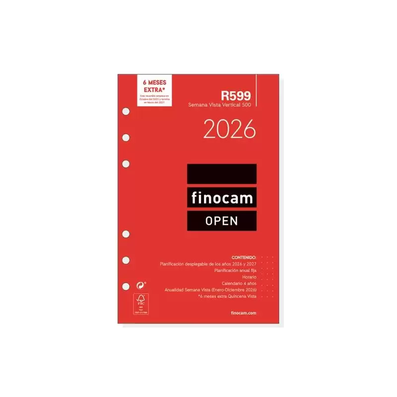(711500026) FINOCAM RECAMBIO ANUAL AGENDA DE ANILLAS OPEN R599 500-117X181MM SVV 2026