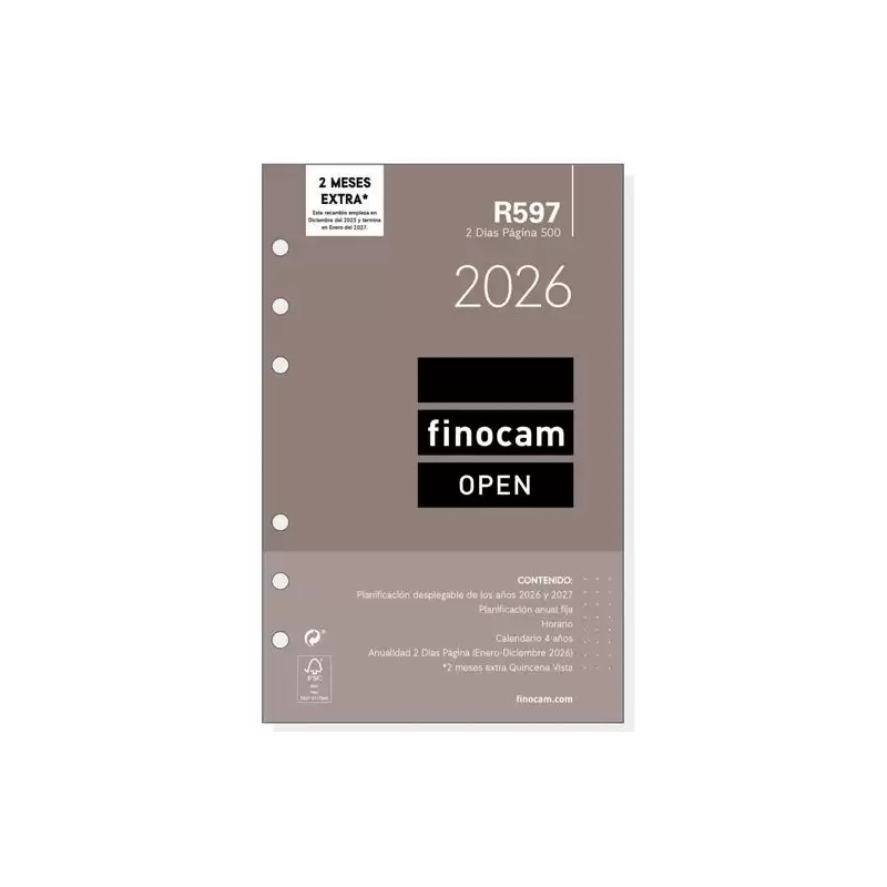 (711600026) FINOCAM RECAMBIO ANUAL AGENDA DE ANILLAS OPEN R597 500-117X181MM 2DP 2026