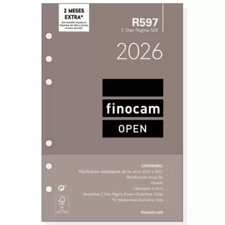 (711600026) FINOCAM RECAMBIO ANUAL AGENDA DE ANILLAS OPEN R597 500-117X181MM 2DP 2026