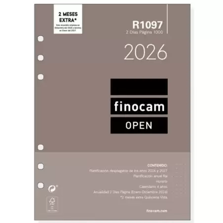 (711610026) FINOCAM RECAMBIO ANUAL AGENDA DE ANILLAS OPEN R1097 1000-155X215MM 2DP 2026