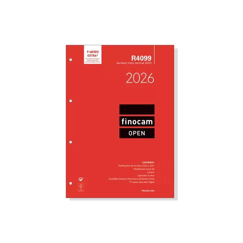 (711640026) FINOCAM RECAMBIO ANUAL AGENDA DE ANILLAS OPEN R4099 4000-210X297MM SVV 2026