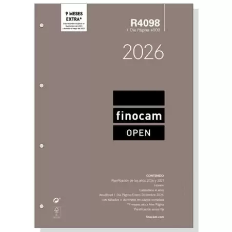 (711650026) FINOCAM RECAMBIO ANUAL AGENDA DE ANILLAS OPEN R4098 4000-210X297MM 1DP 2026
