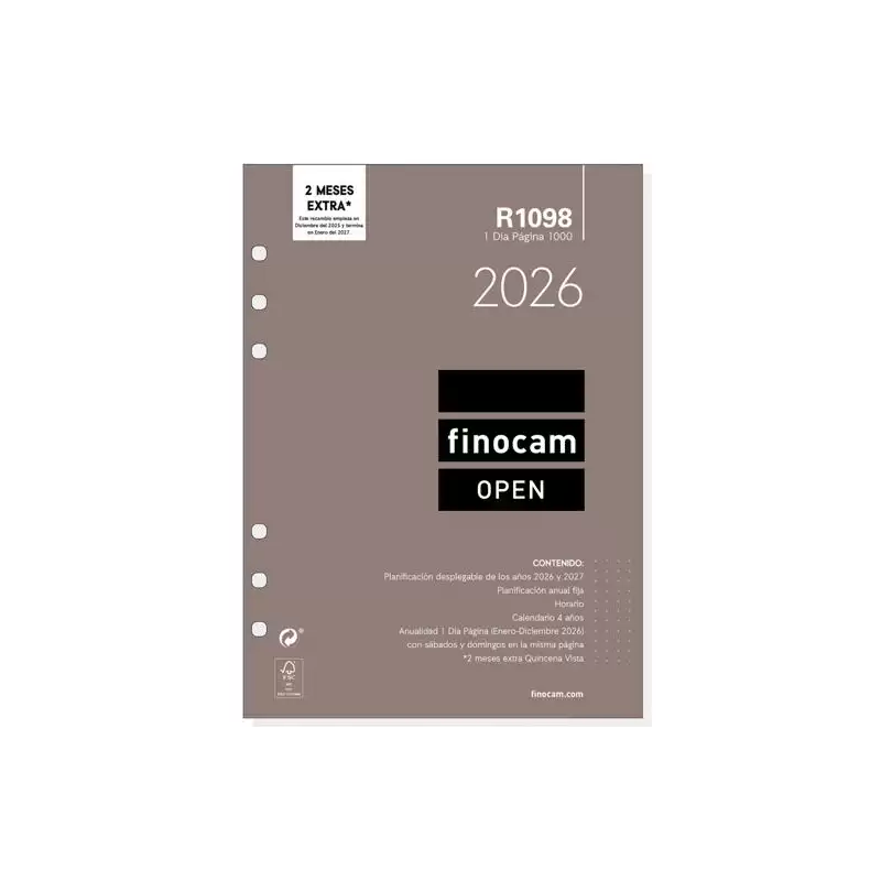 (711680026) FINOCAM RECAMBIO ANUAL AGENDA DE ANILLAS OPEN R1098 1000-155X215MM 1DP 2026