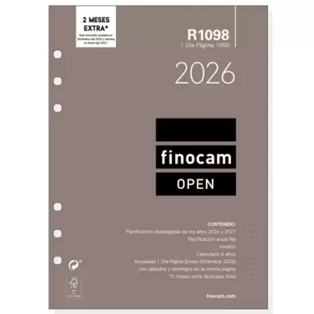 (711680026) FINOCAM RECAMBIO ANUAL AGENDA DE ANILLAS OPEN R1098 1000-155X215MM 1DP 2026