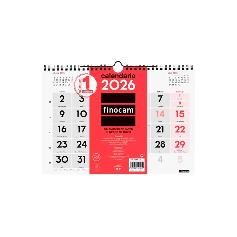 (780000026) FINOCAM CALENDARIO DE PARED NÚMEROS GRANDES M-300X210MM MV NEUTRO 2026