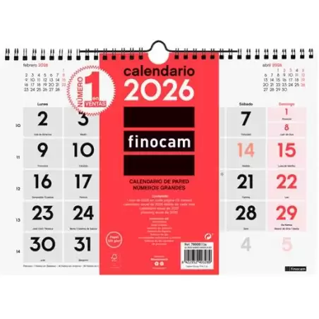(780000026) FINOCAM CALENDARIO DE PARED NÚMEROS GRANDES M-300X210MM MV NEUTRO 2026