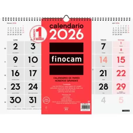 (780010026) FINOCAM CALENDARIO DE PARED NÚMEROS GRANDES L-430X310MM MV NEUTRO 2026