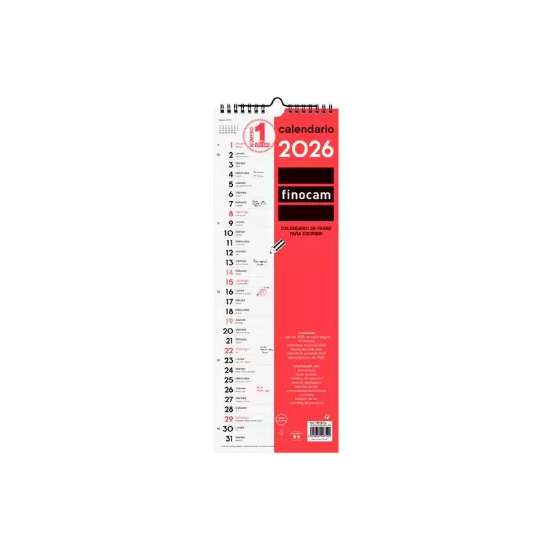 (780180026) FINOCAM CALENDARIO DE PARED PARA ESCRIBIR LARGO L-155X430MM MV NEUTRO 2026