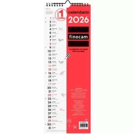 (780180026) FINOCAM CALENDARIO DE PARED PARA ESCRIBIR LARGO L-155X430MM MV NEUTRO 2026