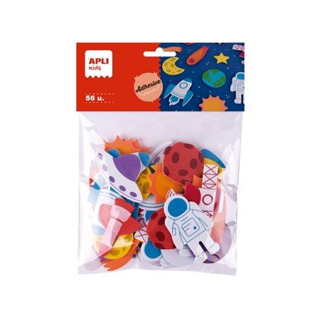 (19372) APLI FORMAS DE GOMA EVA ADHESIVA DISEÑO ESPACIO BOLSA DE 56 C/SURTIDOS +4 AÑOS