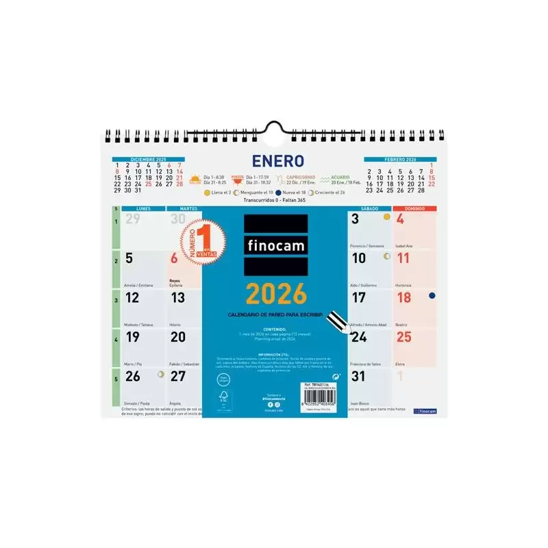 (781420026) FINOCAM CALENDARIO DE PARED NÚMEROS GRANDES M-300X247MM MV COLOR 2026