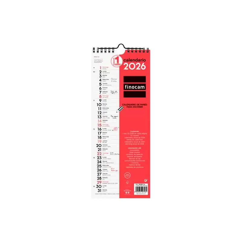 (782080026) FINOCAM CALENDARIO DE PARED PARA ESCRIBIR LARGO M-130X330MM MV NEUTRO 2026