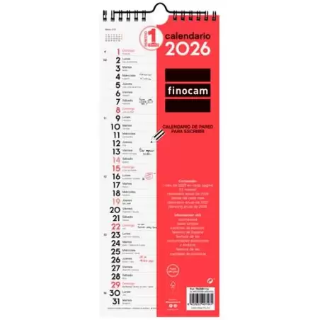 (782080026) FINOCAM CALENDARIO DE PARED PARA ESCRIBIR LARGO M-130X330MM MV NEUTRO 2026
