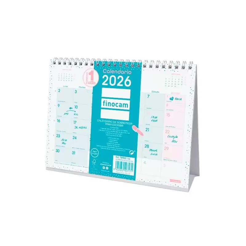 (787025826) FINOCAM CALENDARIO DE SOBREMESA PARA ESCRIBIR S-210X150MM MV CHIC TURQUESA 2026