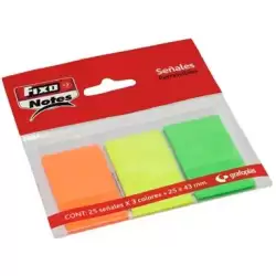 (65006280) FIXO MARCADORES ADHESIVOS BANDERITAS PET 25X43MM PACK 3 BLOC X 25H C/SURTIDOS NEÓN
