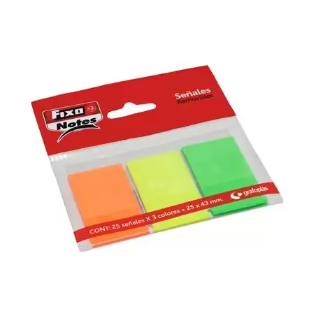 (65006280) FIXO MARCADORES ADHESIVOS BANDERITAS PET 25X43MM PACK 3 BLOC X 25H C/SURTIDOS NEÓN