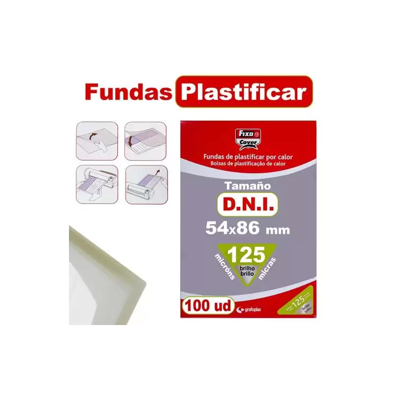 (01021400) FIXO FUNDAS DE PLASTIFICAR DNI FIXOCOVER 125 MICRAS 54X86MM BRILLO PACK 100 UD