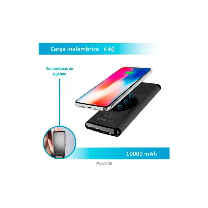 (00113) FLUX´S CARGADOR POWER BANK CON CARGA INALÁMBRICA EPSILON DE SOBREMESA QI 10K MAH NEGRO