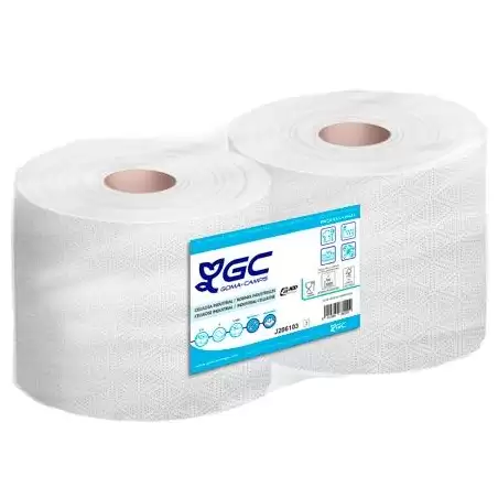(J286103) GC BOBINA INDUSTRIAL GOFRADO CELULOSA 2 CAPAS 1500/450M PACK 2U BLANCO