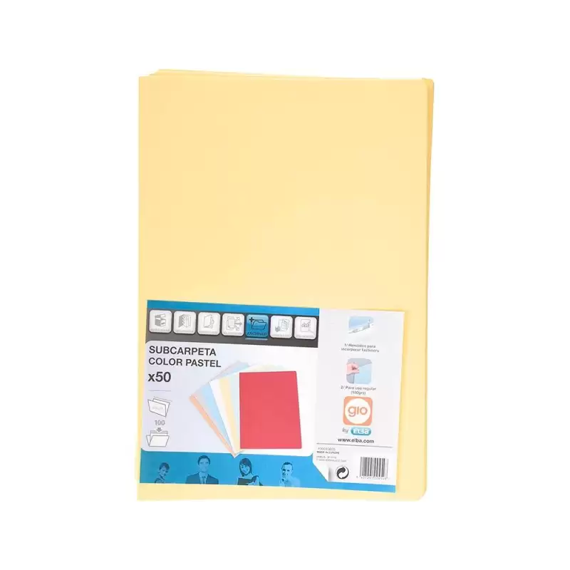 (400040605) GIO SUBCARPETA SIMPLE CARTULINA FOLIO 180GR AMARILLO PASTEL -50U-