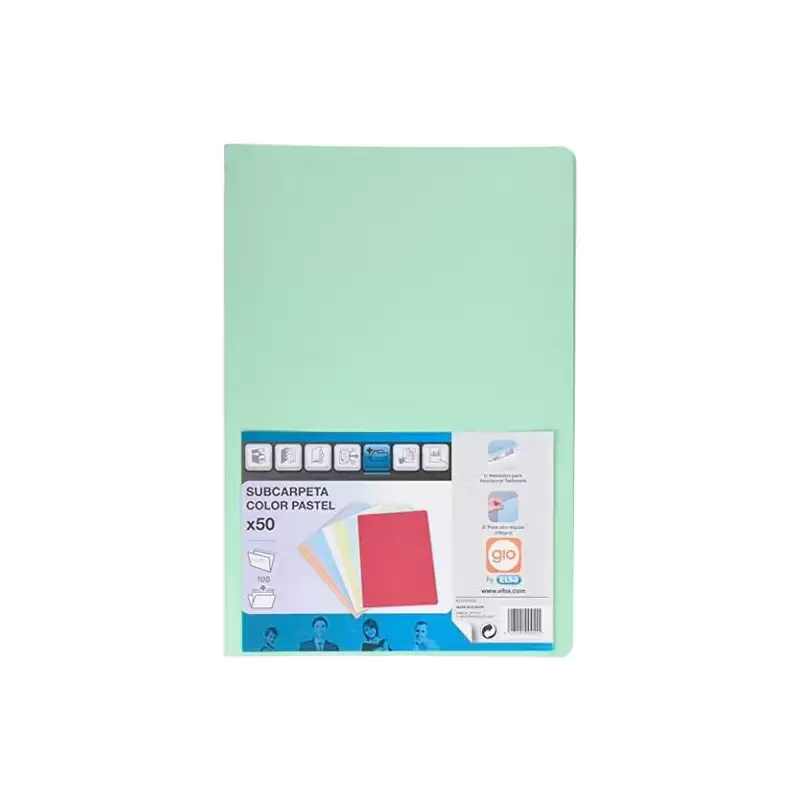 (400040609) GIO SUBCARPETA SIMPLE CARTULINA FOLIO 180GR VERDE PASTEL -50U-