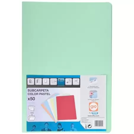 (400040609) GIO SUBCARPETA SIMPLE CARTULINA FOLIO 180GR VERDE PASTEL -50U-