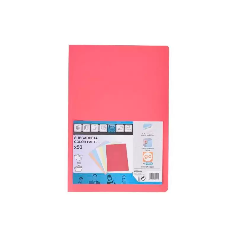 (400040853) GIO SUBCARPETA SIMPLE CARTULINA FOLIO 180GR ROJO PASTEL -50U-