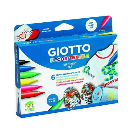 (F494800) GIOTTO ROTULADORES DECOR TEXTIL PERMANENTES COLORES SURTIDOS ESTUCHE 6 UD