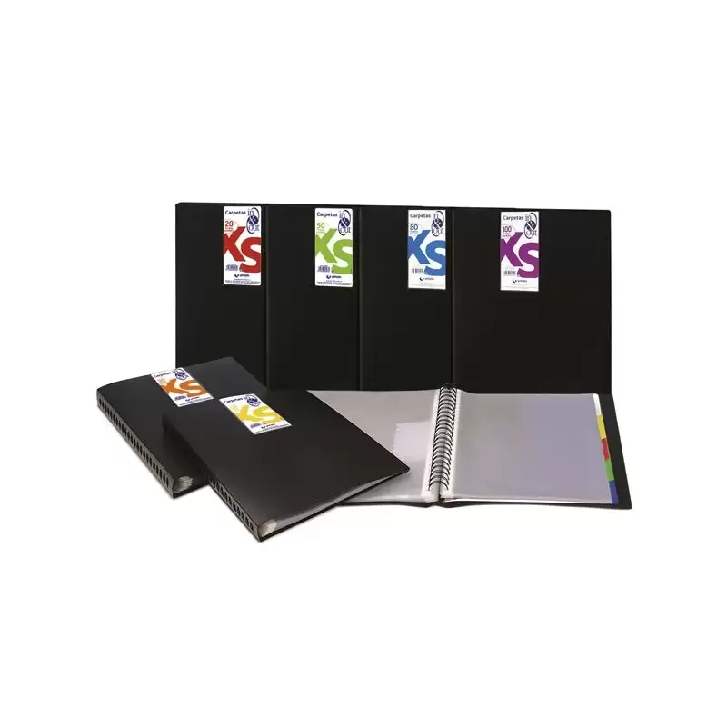 (39452010) GRAFOPLÁS CARPETA 20 FUNDAS ESPIRAL A4 EXTRAÍBLES CALIDAD EXTRA 5 SEPARADORES PP TRANSLÚCIDO RÍGIDO IN & OUT NEGRO