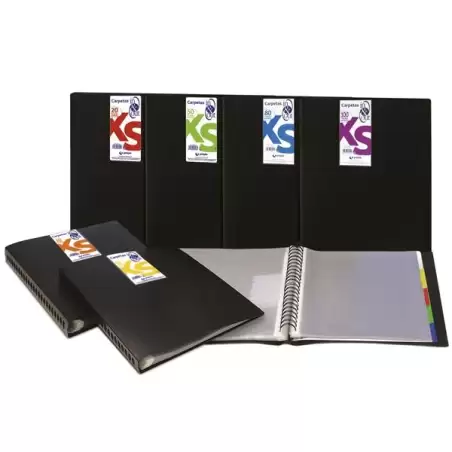 (39452010) GRAFOPLÁS CARPETA 20 FUNDAS ESPIRAL A4 EXTRAÍBLES CALIDAD EXTRA 5 SEPARADORES PP TRANSLÚCIDO RÍGIDO IN & OUT NEGRO