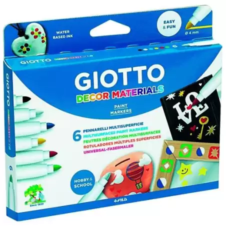 (F453300) GIOTTO ROTULADORES DECOR MATERIALES CUALQUIER SUPERFICIE C/SURTIDOS ESTUCHE 6 UD