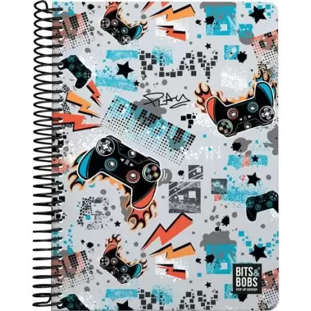 (16512476) GRAFOPLÁS CUADERNO PL3 80H CUARTO 90GR 4X4MM 5 BANDAS COLOR TAPA PP BITS&BOBS 23 PLAY