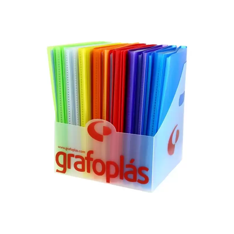 (00012100) GRAFOPLÁS CARPETA CON FUNDAS POLIPLÁS SOLDADAS FOLIO PP SEMIRÍGIDO TRANSLÚCIDO C/SURTIDOS EXPOSITOR 20 UD
